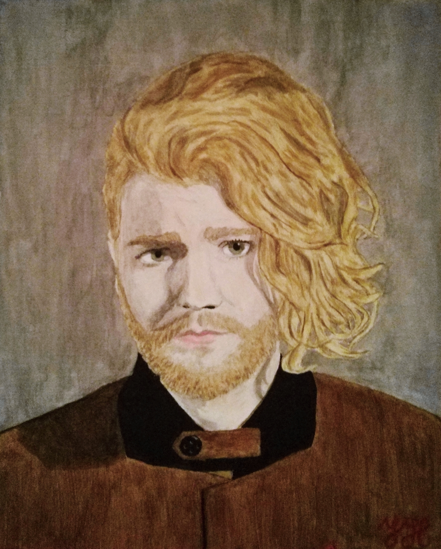 Acrylic portrait study titled The Man with Blonde Curls.