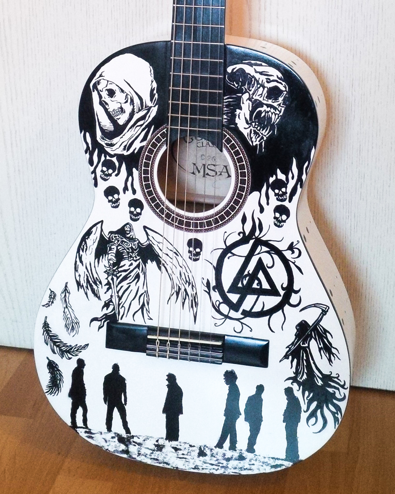 Artwork Death of Sound made with marker on guitar as a custom-made piece.