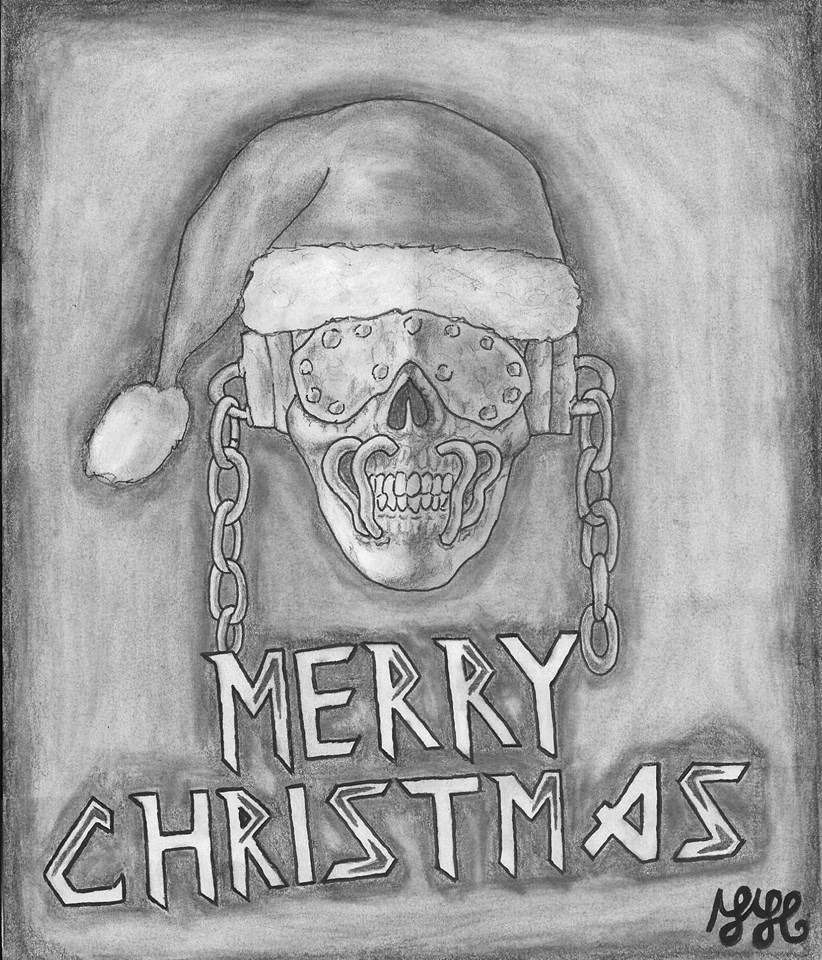 Artwork Merry Christmas featuring the mascot of the metal band Megadeth.