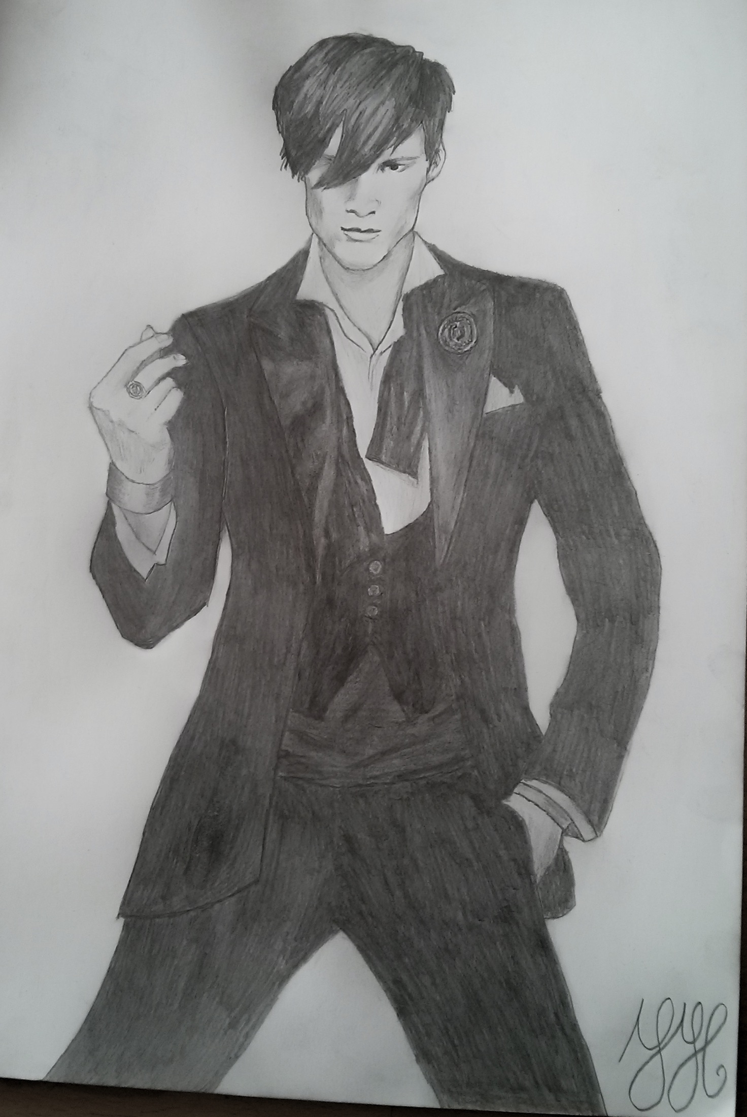 Pencil drawing Man in a Suit, a study of body proportions.
